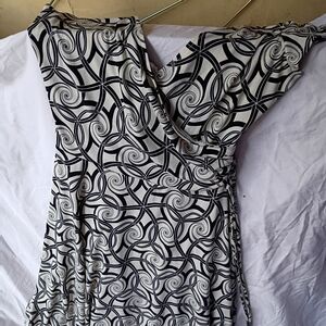 dressbarn One Shoulder Black and White Swirl Dress